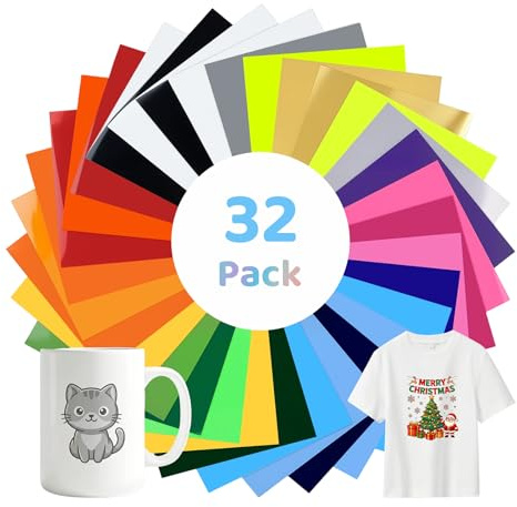 32 Farben Bügelfolie für Textilien 30.5×20.5 cm, Plotterfolie Textil – Flexfolie für Plotter, iron on Folie zum Aufbügeln auf T-Shirts, Kleidung, Hüte ,Sportbekleidung, Kissenbezüge, Schürzen