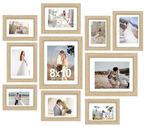 Povrgive Bilderrahmen 10er Set in verschiedenen Größen – Holz Fotorahmen für Collage Wanddeko mit Echtglas (20x25, 13x18, 10x15 cm) (Holz)