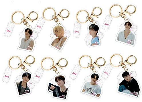 8pcs Stray Kids MAXIDENT Porte-clés Acrylique Stray Kids MAXIDENT Porte-clés SKZ Double face Sac à dos Téléphone Pendentif Porte-clés Kpop pour Fans Enfants