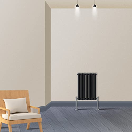 Warmehaus Horizontal Column Designer Radiator Oval Panel Double Black 600x410mm - Modern Central Heating Space Saving Radiators - Perfect for Bathrooms, Kitchen, Hallway, Living Room