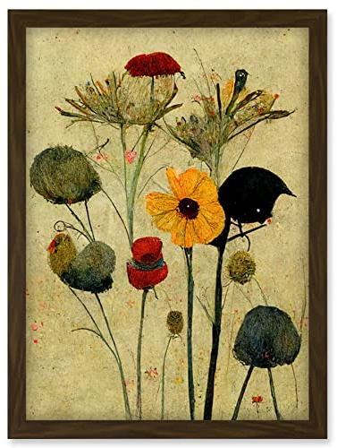 Doppelganger33 LTD Colourful Abstract Autumn Wildflowers Artwork Framed Wall Art Print A4