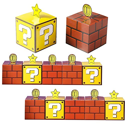 Mario Party-Leckerli-Box, 24 Stück, Videospiel-Block, Geschenktüten für Mario-Themenparty, Gastgeschenke, Dekorationen, Zubehör für Jungen, Mädchen, Kinder (Ziegel)