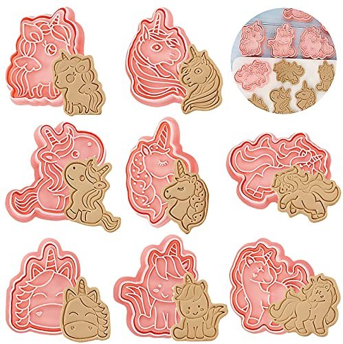 8 Stück Ausstechformen, Keksausstecher Kinder, Kinder 3D Fondant Keks Ausstecher, Plätzchen Ausstecher Handpresse Cookies Cutter, Wiederverwendbar Ausstecher, Cookie Mold für Kinder (Einhörner)
