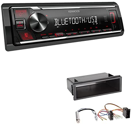 Kenwood KMM-BT209 1-DIN Autoradio Media Receiver Bluetooth USB AUX mit Einbauset passend für Volkswagen VW Polo 9N bis 2009 schwarz mit ISO