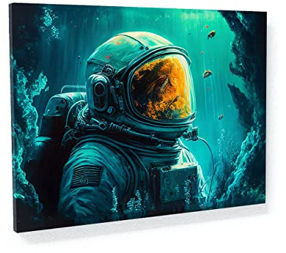 Sense Canvas Astronaut Unterwasser 80 Leinwandkunst – Heimdekoration Wandkunstdruck Poster Gemälde X-Large 48 x 36 / 1,9 cm