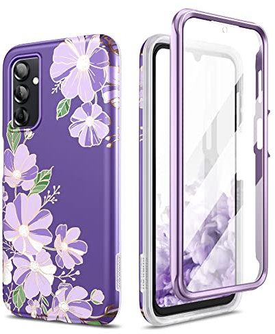 SURITCH Custodia per Samsung Galaxy A14 5G, [pellicola protettiva per schermo integrata] Protezione completa a 360° antiurto robusta custodia per cellulare per Samsung A14 6,6 pollici, Viola Cosmos