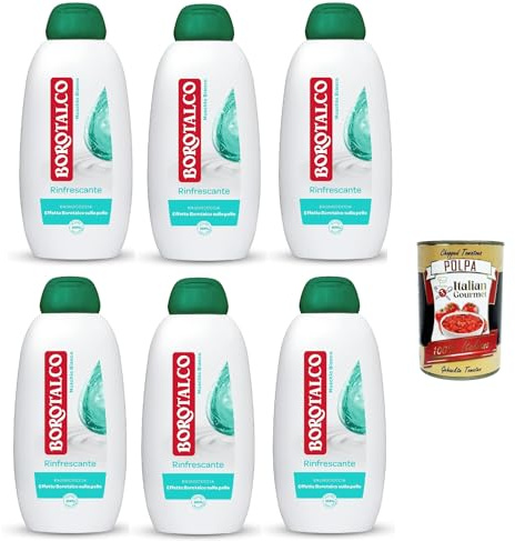 6x Borotalco Rinfrescante Muschio bianco Weißer Moschus Body Wash, Duschgel, Erfrischende Formel, Umhüllende Frische, Dermatologisch getestet, 450 ml + Italian Gourmet Polpa 450ml