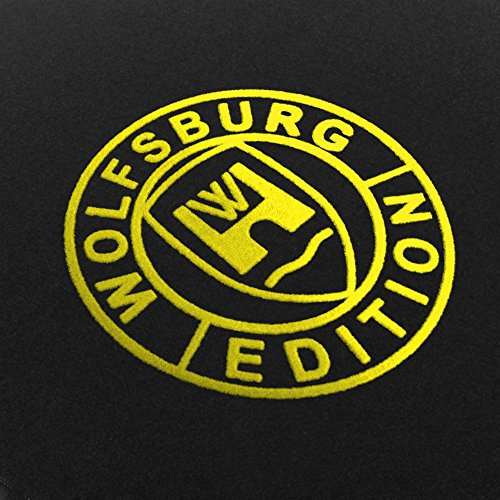 Eight-TEC Nadelfilz Schwarze Fußmatten passend für VW Golf 2 mit Logo Wolfsburg Edition WOB und Rand in gelb