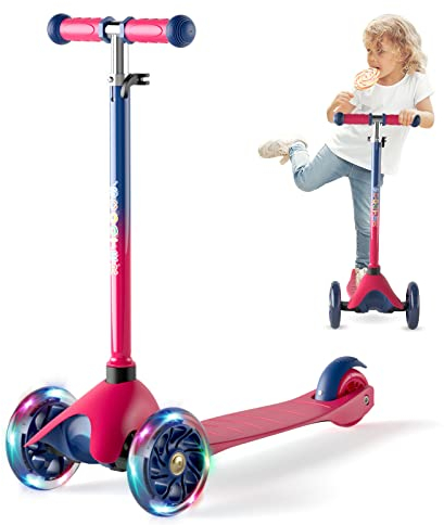 XJD Kinderroller Kinderscooter für 2-5 Jahre Kinder Scooter 3 LED Rädern Kickboard Sperrbare Richtung Kinder Roller Verstellbare Lenkerhöhe(Rot)