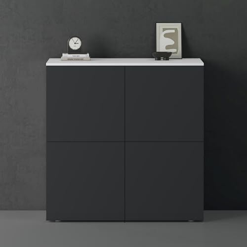 doporro Sideboard Kommode 100 cm in Matt Weiß und Anthrazit matt Aufbewahrungsschrank Bodenstehend für Ihren Wohnbereich Viel Stauraum Schrank 04
