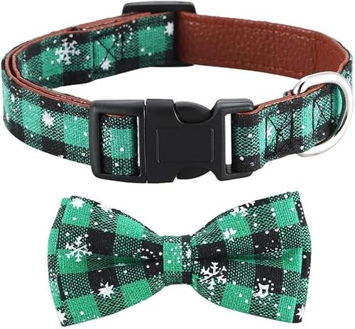 Asvin Weihnachten Hundehalsband, mit Hunde Fliege Abnehmbarer, Weich und Bequem Hunde Halsband Einstellbar, für Wenige Mittlere und Große Hunde