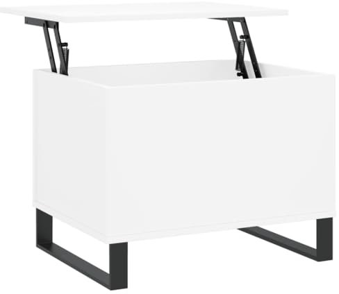 vidaXL Table Basse, Table d'Appoint avec Dessus Relevable, Bout de Canapé avec Pieds, Meuble de Rangement Salon, Moderne, Blanc Bois d'Ingénierie