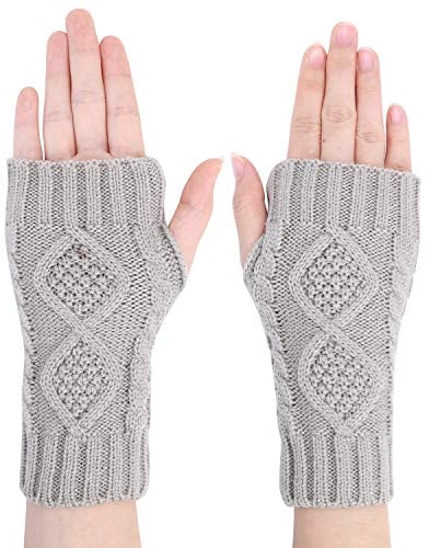 Winterhandschuhe Warm Armstulpen Fingerlose Handschuhe Gestrickt Armwärmer mit Daumenloch Strickhandschuhe Stretch Pulswärmer Damen Herren Ärmel Kurz Armabdeckungen für Schreiben Tippen Büroarbeit