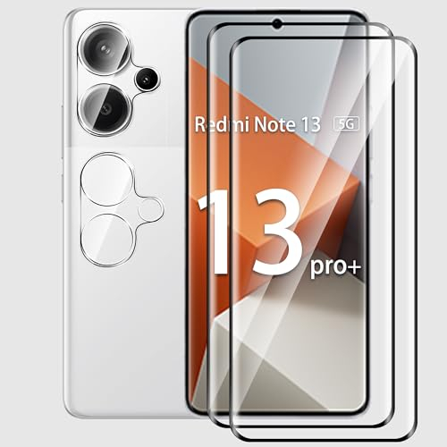 Rojeuinn [4 Pack Protector de Pantalla para Xiaomi Redmi Note 13 Pro Plus 5G,[2 Pack] Cristal Vidrio Templado y [2 Pack] Protector de Lente de Cámara,Anti-Arañazos-dureza 9H Cristal Templado