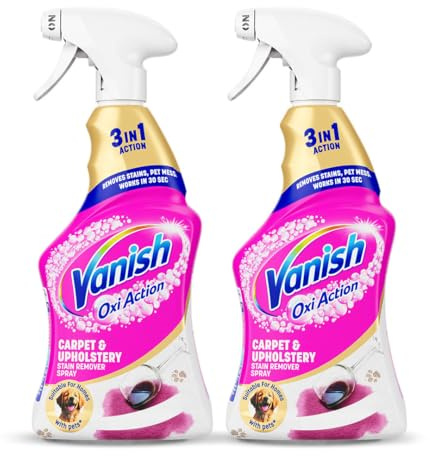 Vanish Professional Oxi Action Carpet & Upholstery Stain Remover Spray, 1L (Pack of 2), Removes Stains, Pet Mess, Works in 30 Seconds, Removes Strong Odours, Suitable for Homes with Pets, Bleach Free