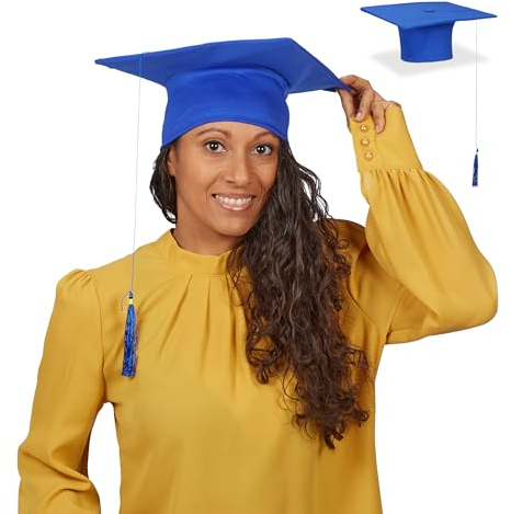 Relaxdays Doktorhut, 2er Set, Absolventenhut mit Quaste, für Abitur, Bachelor-& Masterabschluss, Abschlusshut, blau