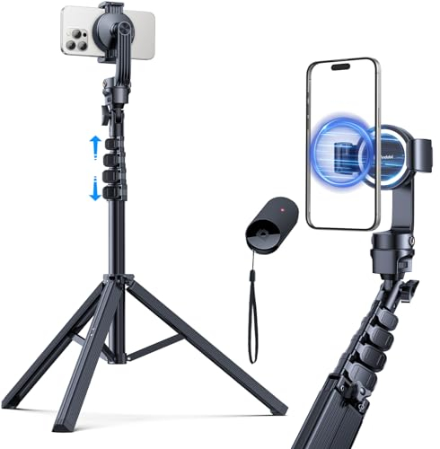 [2024 Stabilsten] andobil Magnet Stativ Selfie Stick für MagSafe, Raumfahrt Aluminiumlegierung Stativ für Smartphone mit Bluetooth-Fernauslöser Selfiestick MagSafe Zubehör für iPhone 15 14 13 Pro Max