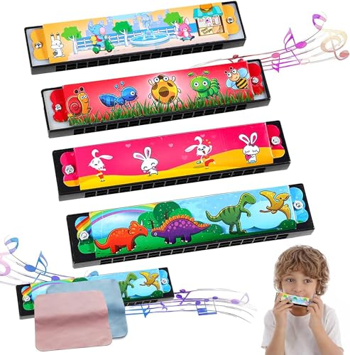 Eniyou 4 pcs Mundharmonika Kinder Harmonica für Children Anfänger 16 Hole Harmonika Colour Harmonica Toy Spielzeug Harmonica Diatonische Mundharmonika Anfänger mit 2 pcs Mundharmonika-Tuch