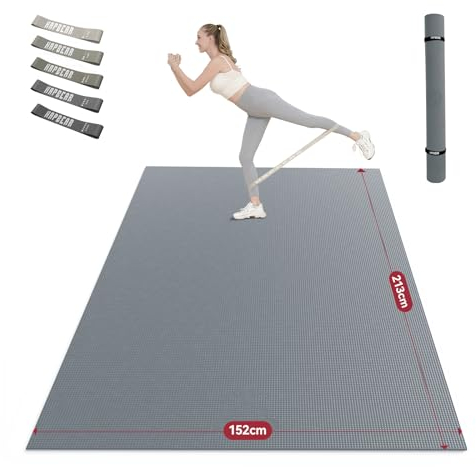 HAPBEAR Extra Große Yoga Matte,Yogamatte 183cm x 122cm x 8mm/213cm x 152cm x 8mm, rutschfest PVC Gymnastikmatte Sportmatte Fitnessmatte Schuhfreundlich-Grau