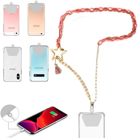 BelTop | Lily | Colgante Universal para Móvil | Collar de Cuello | Cadena Compatible con Todos Teléfonos | iPhone, Samsung, Huawei, Xiaomi y todos los modelos | Diseño Moderno | Rosa con Estrella