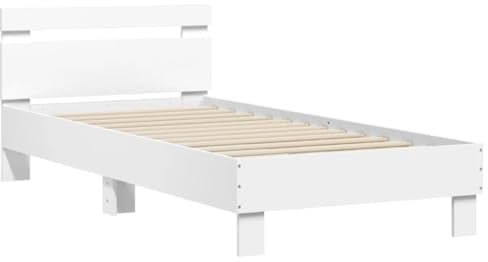 vidaXL Bettgestell, Bettrahmen mit Lattenrost, Bett Gästebett mit Kopfteil LED-Leuchten, Einzelbett Schlafzimmerbett Schlafzimmermöbel, Weiß 90x200cm