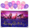 BETESSIN Decoración Cumpleaños Niña, Pancarta Feliz Cumpleaños Niña de Caballo + 12pcs Globos Rosa Violeta Photocall Cumpleaños Niña