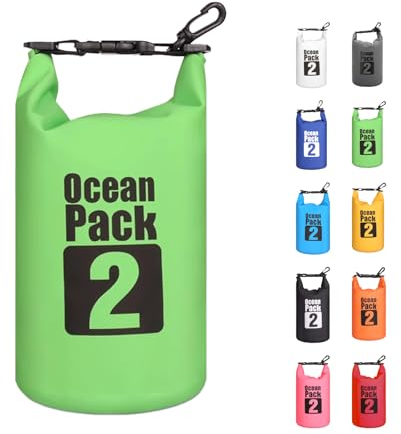 MORAINJAY 2L Wasserdichter Beutel, Grün Dry Bag 2L/5L/10L/15L/20L/25L/30L Wasserdicht, Schützt Telefon, Roll Top wasserdichte Tasche Rucksack Packsack Seesack für Schwimmen/Rafting/Bootfahren