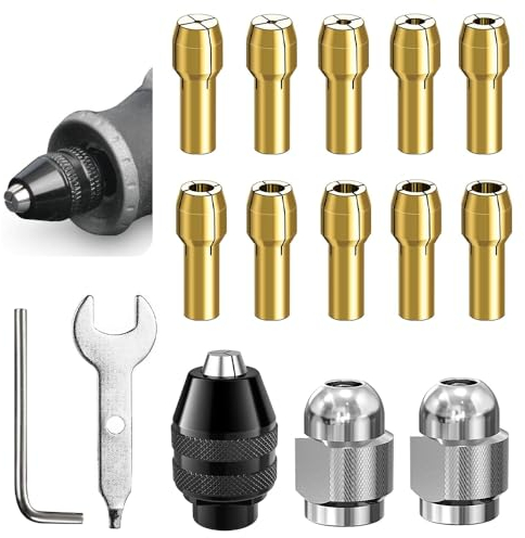 STCRERAG 15PCS Portabrocas Taladro, Portabrocas para Dremel Ancable, Portabrocas sin Llave de Sujeción Rápida de 0,8-3,2 mm, Sustituye 4486 3000 4000 7700 8200 Portabrocas de Latón y Tuercas de Metal