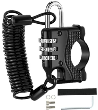 BIK Lock - Helmet Lock | bicycl Helmet Lock | 3-Digit Small Combination Lock,Aluminum Alloy Cycling Equipment Coil Lock, Black Carabiner Combination Lock Secures Your Helmet, Jacket, Gloves, Or Bag