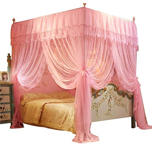 Betthimmel mit 4 Ecken, 2 × 2 × 1,5 m, Betthimmel für Mädchenzimmer, Betthimmel für Mädchen, Prinzessinnen-Krippen-Vorhang, luxuriöses Prinzessinnen-Vordach, Netz, Bettzelt, Drapiernetz, ohne