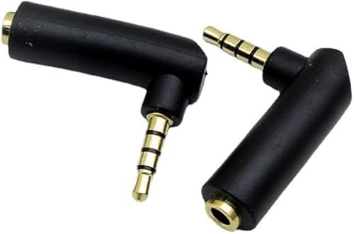 LIWEARE 2 Stück 4 Polig Audio Klinke Adapter 3.5mm Klinke Stecker auf Buchse 90 Grad rechtwinklig Kopfhörer Adapter Stereo