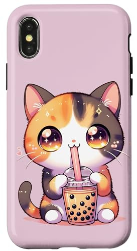 Kawaii Katze Bubble Tee Boba Tee Anime Neko Hülle für iPhone X/XS