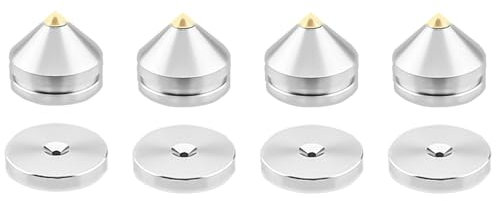 4 Pcs Speaker Spikes, Speaker Stands CD Audio Subwoofer Amplifier Feet Cone Isolator with Adhesive Pads (Silver)