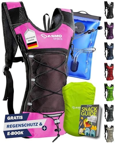 SASMO® Trinkrucksack (Pink) mit Thermofach | Trinkrucksack Laufen - Ultraleicht 300g & 6L | Laufrucksack mit Trinkblase 2l, BPA-Frei | Rucksack mit Trinkblase & Reflektoren | Laufen, Fahrradfahren
