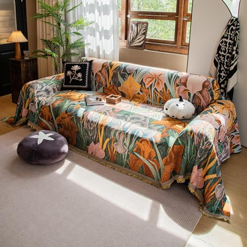 VanderHOME Weiche und Atmungsaktive Sofadecken, Decke für Sofa, Universale Sofa Überwurf, Überwurfdecken für Sofa, Vier Jahreszeiten Rustikale Art Style Sofadecke 180 * 280cm-In Traum Blume