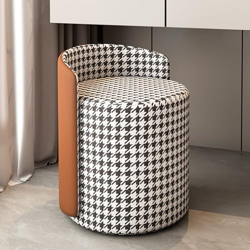 Drehsessel Wohnzimmer, Runder Boucle Sessel mit 360° Drehbarem, Schminkstuhl, Loungesessel, Bequemer Polstersessel Einzelsofa für Wohnzimmer Schlafzimmer(Orange Check)