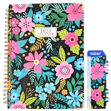 A5 Buchkalender 2025 mit Hardcover, Tagesplaner für Januar bis Dezember, Inklusive Tabs, Notizbereich, Stifthalter und Lesezeichenband - als Lehrer-, Schul- und Alltagsagenda