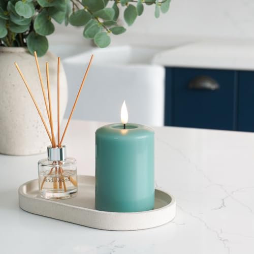 Ember Candles™ 10cm Signature Sage Green LED Flickering Battery Candle – 100% Real Wax, Ultra-Realistic, Flameless, Hand-Poured Design, 6-Hour Timer for Safe Indoor Use (Without Remote Control)