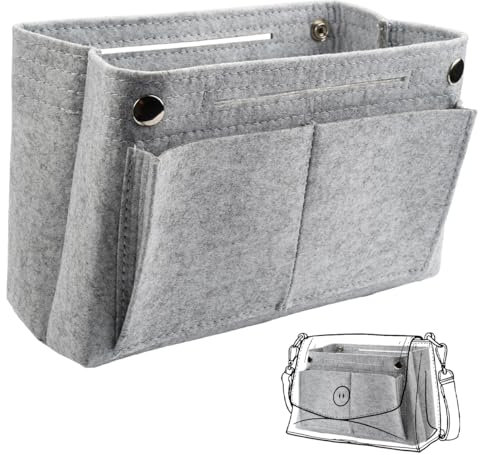 Filz Taschenorganizer Handtaschen Organizer Tasche 24X8X15 Cm Innentasche für Handtaschen Innenorganizer, Handtasche Organizer Einsatz mit Mehreren Fächern, Taschen Innen Organizer für Mädchen, Grau