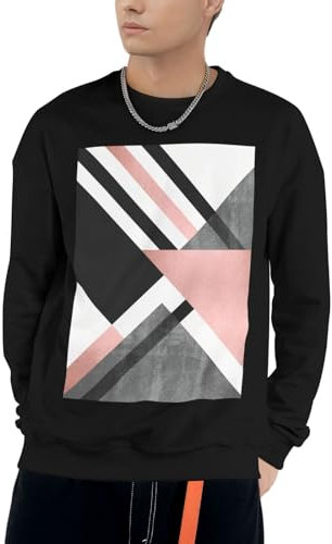LimPac Abstrakter Triangel-Streifen-Pullover für Herren, Rundhalsausschnitt, weiche Baumwollmischung, lässiger Langarm-Pullover, Schwarz, X-Large