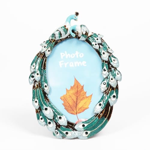 Cadre photo décoratif, affichage photo de 8,9 x 12,7 cm avec façade en verre HD, cadre photo ovale en métal vintage floral pour table, décoration d'intérieur