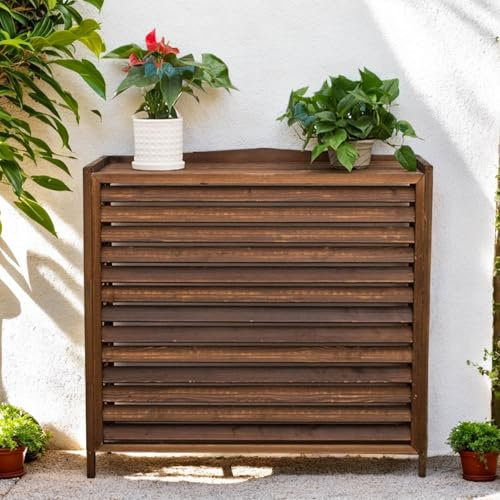 Cache Climatiseur Exterieur Bois Cache Pompe A Chaleur Extérieur Bois Cache Clim Bois Housse Climatiseur Extérieur Etagere Plantes Balcon Cache Unité Extérieure Climatisation(100x44x93cm)