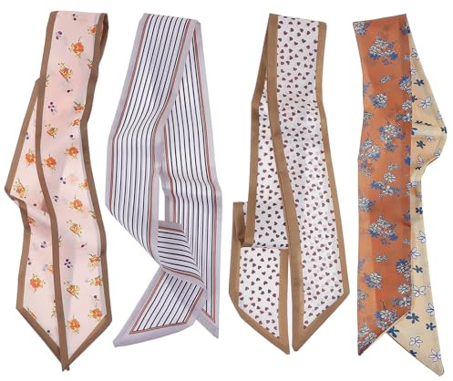 Sorcristy 4 Stück Schmales Haartuch Damen zum Binden, Haartücher Damen, Tuch Haare, Dünnes Langes Halstuch, Multifunktionale Halstuch Haarband, Handtaschenschal Haarband Dekorative Schals