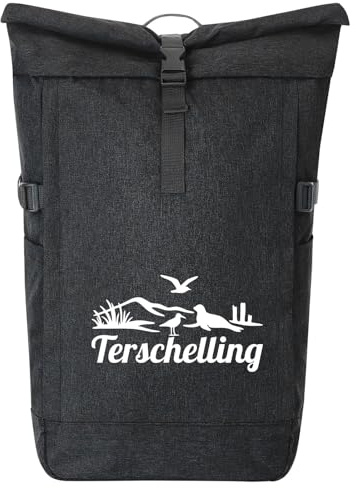 Huuraa Kurierrucksack Terschelling Niederlande 30-44 Liter Black Melange Fairtrade Rolltop Rucksack Geschenkidee