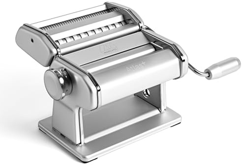 Marcato Atlas+ Fresh Pasta Machine in Anodized Aluminium with 4 Sizes | Lasagne, Fettuccine, Tagliolini and Spaghetti, Made in Italy, Compatible with Extra Accessories