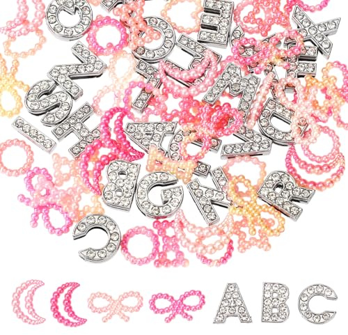 Lyreh 76stk Handyhüllen Charms Set, Einschließlich Alphabet Strasssteinen Perlen Stern Schleife Mond Herz und Kreis für Selbstgemachte Handyhüllen im Personalisierten Basteln