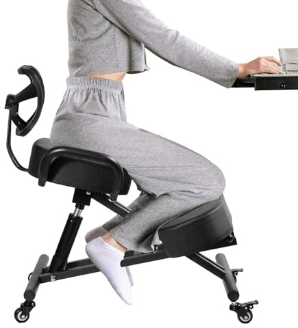 Genérico Silla ergonómica de Rodillas con Respaldo, Altura Ajustable, Cojines Gruesos, Ruedas con Bloqueo para Oficina en casa, Taburete Corrector de Postura para aliviar el Dolor de Espalda.