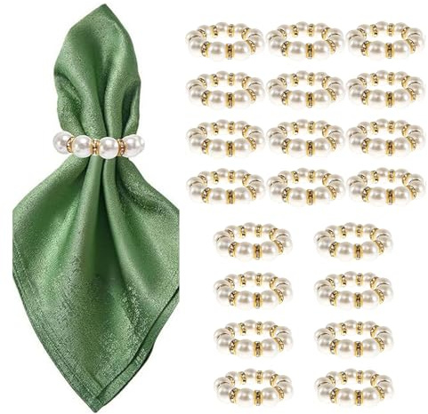 FrostyFlair Serviettenringe, 20 Stück Kunstperle Serviettenringe Gold, Elegante Strass Goldperlen Serviettenring Für Hochzeiten, Partyzubehör Und Ausgefallene Tischdekoration
