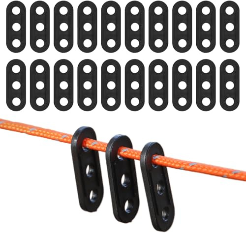 20Pcs Tent Guy Ropes Plastic Rope Tensioners Sturdy Tents Fasteners Rope Adjusters Cord Tensioners for Camping Outdoor Activities (Black)
