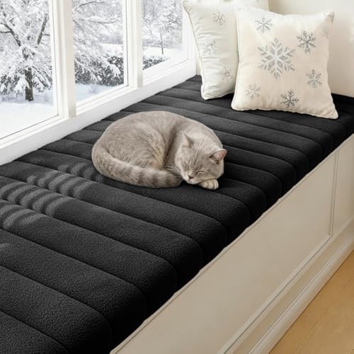 YFHT Sitzbank Polster 140x35cm Bankauflage Sitzkissen Bank mit Rutschfester Unterseite, Sitzauflage Bank mit Reißverschluss, waschbares Bankkissen, Esszimmerbank, Fensterbank, Gartenmöbel, Black
